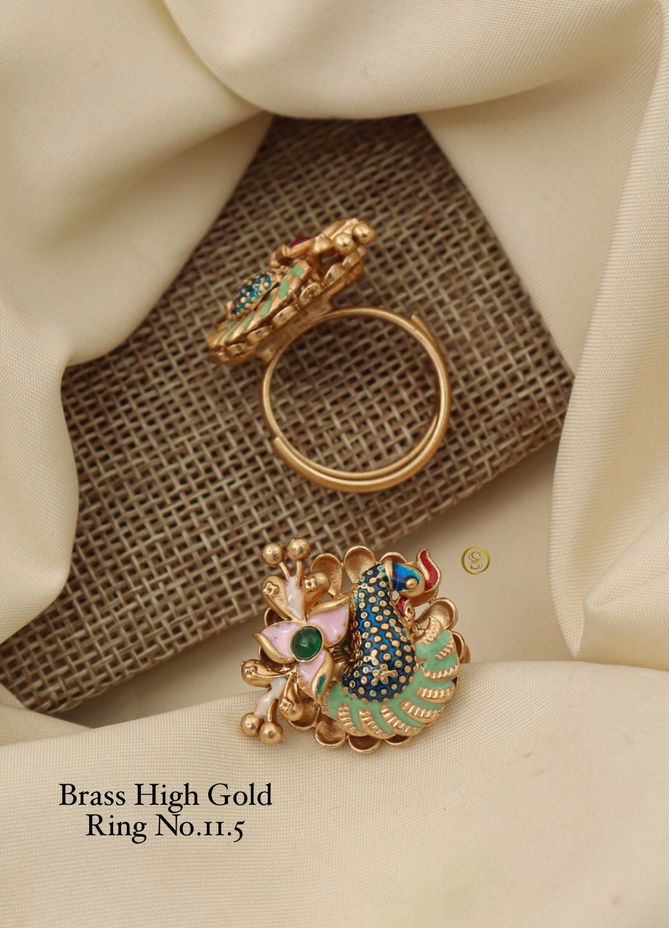 Brass High Gold Matte Ring Set 5 Wholesale Price In Surat
